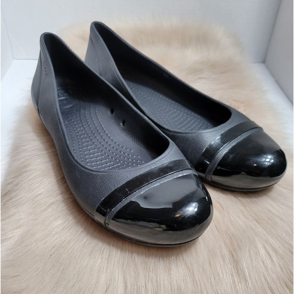 Crocs Black Rubber Cap Toe Ballet Flats Women’s  Slip On Shoes Size 10